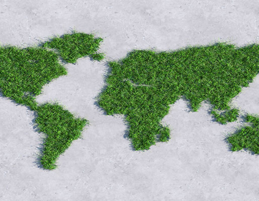 Map of the continents illustrated with grass