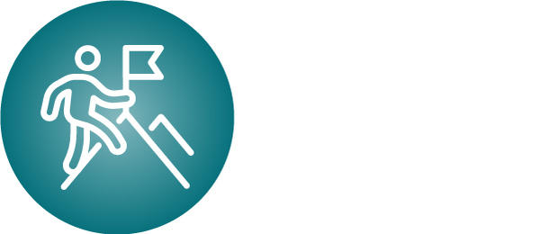 Person climbing hill with a flag